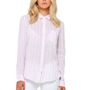 Rails Charli Button Down Shirt Perth Stripe Semi Sheer Linen Pink White Medium